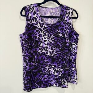 Animal Print Faux Layered Sleeveless Shirt Size 14P/L Peter Nygard TanJay